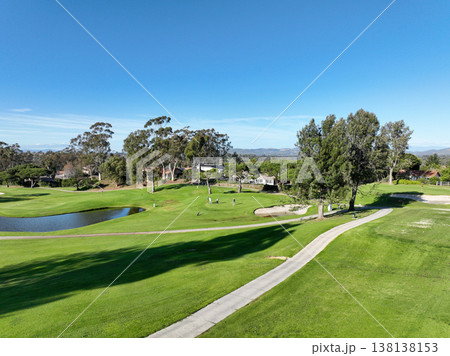 Aerial view video over a golf course in Solana Beach, San Diego, California 138138153