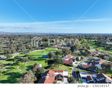 Aerial view video over a golf course in Solana Beach, San Diego, California 138138157