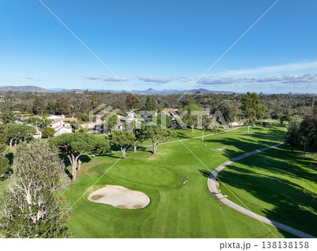 Aerial view video over a golf course in Solana Beach, San Diego, California 138138158