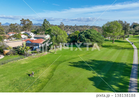Aerial view video over a golf course in Solana Beach, San Diego, California 138138188
