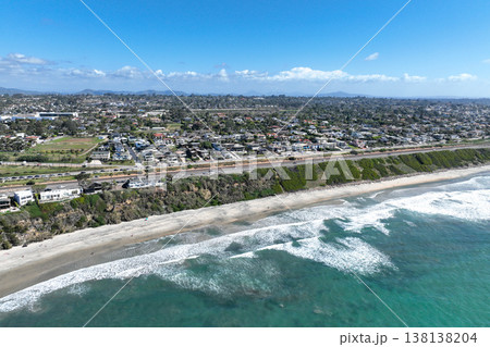 Aerial drone photo of Cardiff, West Coast of California, Encinitas, United States of America 138138204