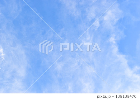 beautiful blue sky and white fluffy group of clouds with sunrise in the morning, natural background 138138470