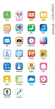 白背景に並ぶ多機能アプリのアイコン 白背景に並ぶ多機能アプリのアイコン 138139023