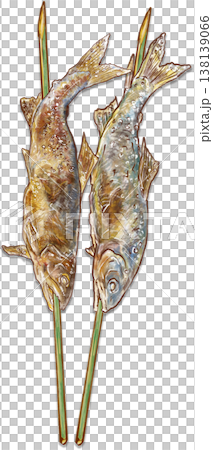 Grilled sweetfish (ayu) with seaweed - 2 salt-grilled sweetfish - vertical orientation Grilled sweetfish (ayu) with seaweed - 2 salt-grilled sweetfish - vertical orientation 138139066