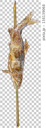 Grilled sweetfish (ayu) on a skewer (1 skewer, vertical orientation) 138139068