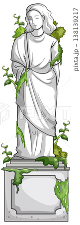 Marble Woman Statue Overgrown with Green Vines 138139217