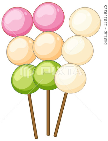 Japanese Dango Skewers Vector Illustration with Pastel Colors Japanese Dango Skewers Vector Illustration with Pastel Colors 138139225
