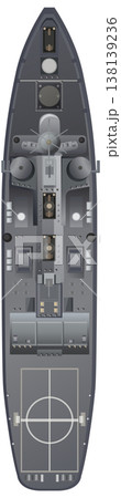 Top View Vector Illustration of a Modern Navy Warship 138139236