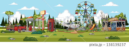 Abandoned Rural Amusement Park with Gas Station and Plane 138139237
