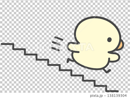 A hand-drawn illustration of a chick descending stairs; symbolizes stepping down, leveling down, failure, and setback. A hand-drawn illustration of a chick descending stairs; symbolizes stepping down, leveling down, failure, and setback. 138139304