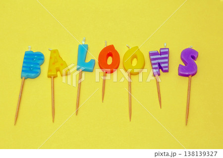 Balloons word colorful candles 138139327