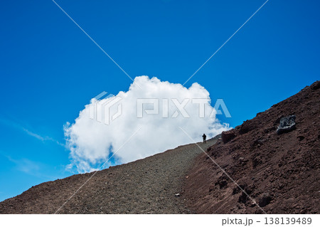 富士登山 富士山を下山するハイカーのシルエット 富士登山 富士山を下山するハイカーのシルエット 138139489