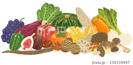 秋の味覚の集合イラスト ベクター素材 138139497