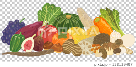 秋の味覚の集合イラスト ベクター素材 138139497