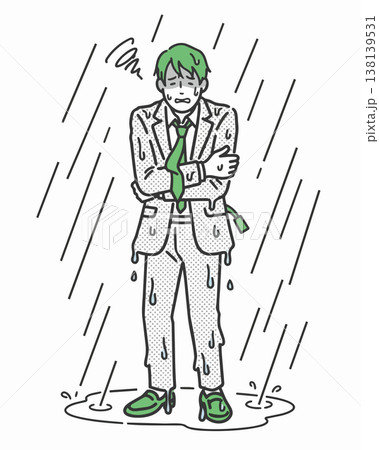 急なゲリラ豪雨で傘を忘れてずぶ濡れのサラリーマン 急なゲリラ豪雨で傘を忘れてずぶ濡れのサラリーマン 138139531