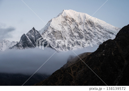 Scenery view of Mt.Langtang Lirung (7,234 m) before sunrise seen from Tsergo Ri peak in Kyanjin Gompa village, Nepal.  138139572