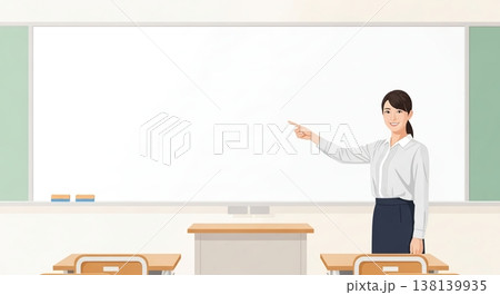 教室内で説明する若い女性教師 138139935