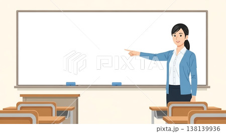 教室内で説明する女性教師のイラスト 138139936