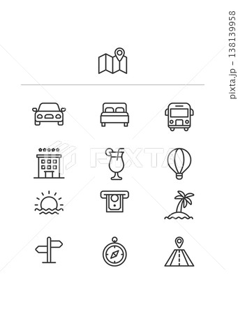 Travel and Tourism Line Icon Set for Vacation Planning Stock Illustration. 138139958