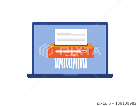 Laptop Screen Showing a Document Shredder Deleting Files Stock Illustration. Laptop Screen Showing a Document Shredder Deleting Files Stock Illustration. 138139982