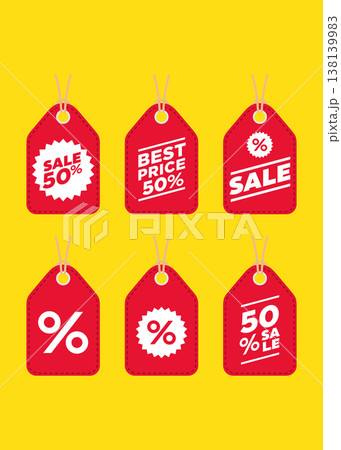 Red discount tags with sale text and percent symbols stock illustration. Red discount tags with sale text and percent symbols stock illustration. 138139983