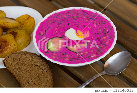 Cold soup Holodnik with baked potatoes Cold soup Holodnik with baked potatoes 138140013