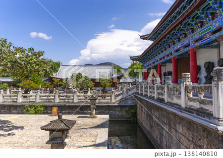 Lijiang, China - April 11, 2024 : Main pavilion at Mufu Palace in Lijiang old town, China on April 11, 2024. Lijiang, China - April 11, 2024 : Main pavilion at Mufu Palace in Lijiang old town, China on April 11, 2024. 138140810