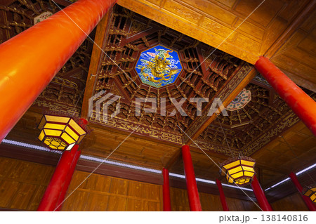 Lijiang, China - April 11, 2024 : Interior view of The Mufu Wood Mansion in Lijiang old town, China on April 11, 2024. Lijiang, China - April 11, 2024 : Interior view of The Mufu Wood Mansion in Lijiang old town, China on April 11, 2024. 138140816