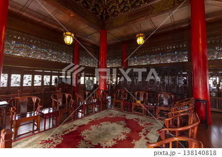 Lijiang, China - April 11, 2024 : Interior view of The Mufu Wood Mansion in Lijiang old town, China on April 11, 2024. Lijiang, China - April 11, 2024 : Interior view of The Mufu Wood Mansion in Lijiang old town, China on April 11, 2024. 138140818