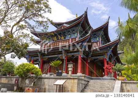 Lijiang, China - April 11, 2024 : Main pavilion at Mufu Palace in Lijiang old town, China on April 11, 2024. Lijiang, China - April 11, 2024 : Main pavilion at Mufu Palace in Lijiang old town, China on April 11, 2024. 138140841