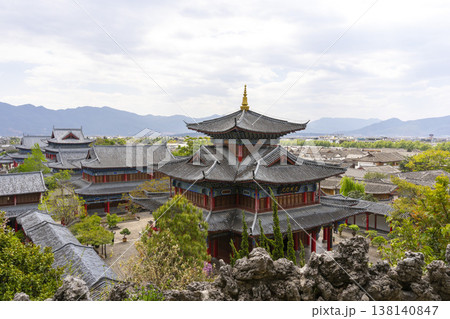 Lijiang, China - April 11, 2024 : Main pavilion at Mufu Palace in Lijiang old town, China on April 11, 2024. Lijiang, China - April 11, 2024 : Main pavilion at Mufu Palace in Lijiang old town, China on April 11, 2024. 138140847