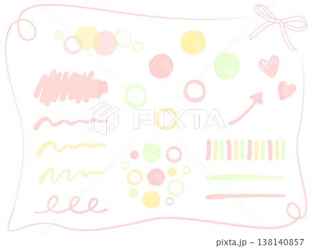 春に使いやすいパステルカラーの手描きの水彩のあしらいイラストセット 138140857