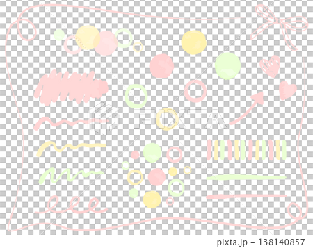 春に使いやすいパステルカラーの手描きの水彩のあしらいイラストセット 138140857