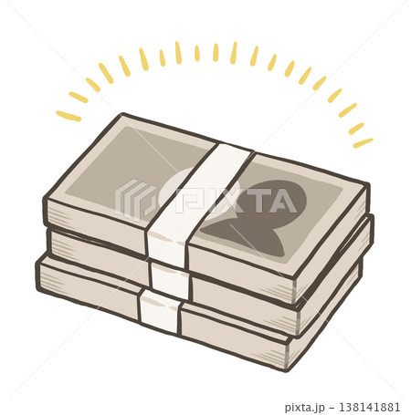 詰まれた札束・大金　お金のシンプルな手描きイラスト素材 138141881