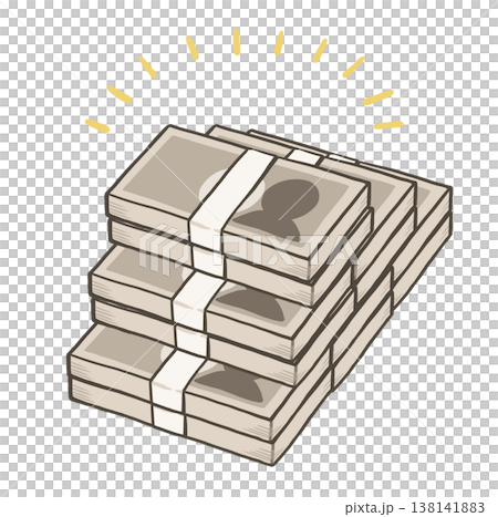A simple, hand-drawn illustration of stacks of banknotes and a large sum of money. A simple, hand-drawn illustration of stacks of banknotes and a large sum of money. 138141883