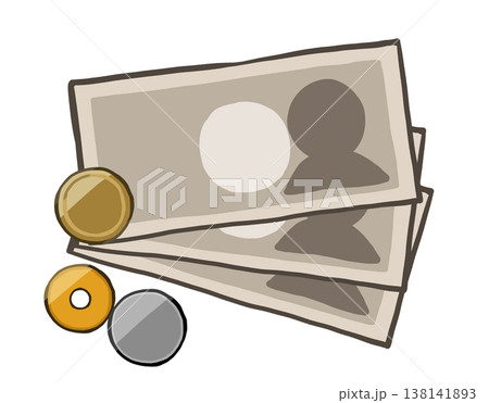 紙幣と硬貨 お金のシンプルな手描きイラスト素材 紙幣と硬貨 お金のシンプルな手描きイラスト素材 138141893