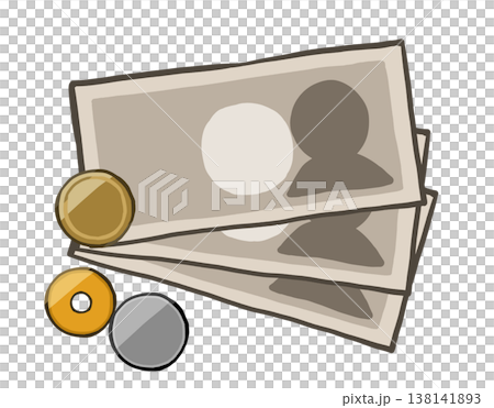 紙幣と硬貨 お金のシンプルな手描きイラスト素材 紙幣と硬貨 お金のシンプルな手描きイラスト素材 138141893