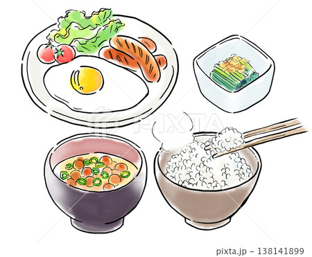 手描きイラスト　日本の朝食 138141899