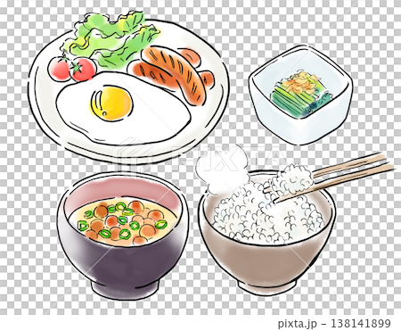 手描きイラスト　日本の朝食 138141899