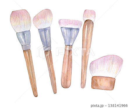 水彩イラスト　手描きイラスト　コスメグッズのセット 138141966