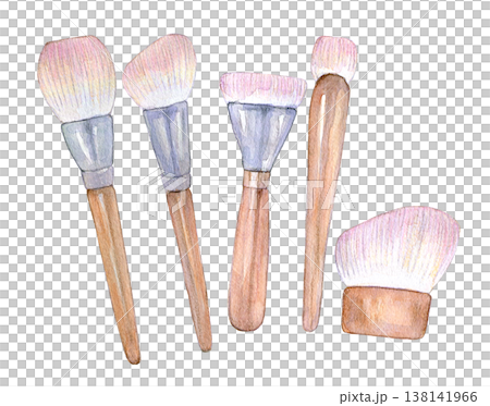 水彩イラスト　手描きイラスト　コスメグッズのセット 138141966