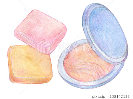 水彩イラスト　手描きイラスト　パウダーファンデーション 138142132