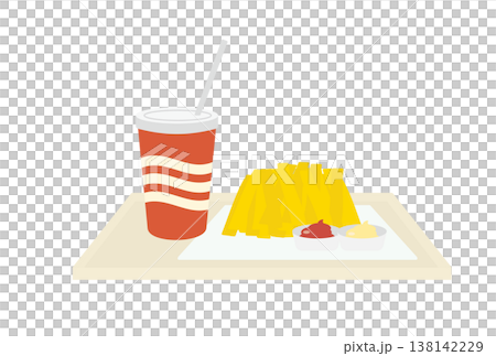 A simple illustration of French fries and juice on a tray. A simple illustration of French fries and juice on a tray. 138142229