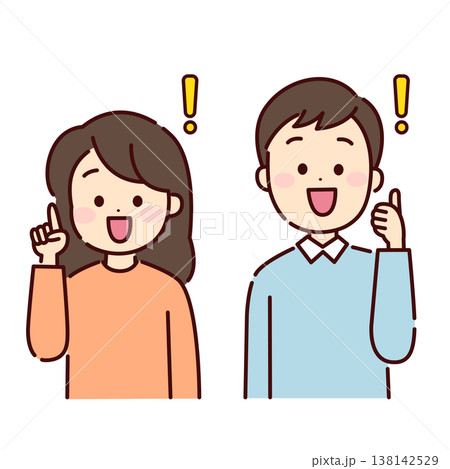 何かに閃いた男性と女性 何かに閃いた男性と女性 138142529