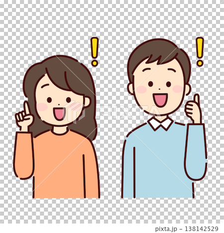 何かに閃いた男性と女性 何かに閃いた男性と女性 138142529