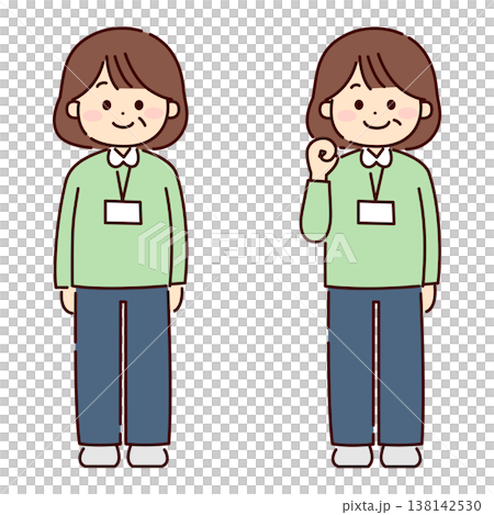 身著制服的中年女性,擺出兩種姿勢 身著制服的中年女性,擺出兩種姿勢 138142530