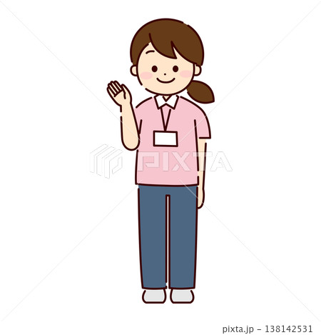 手で案内をしているユニフォームを着た女性 138142531