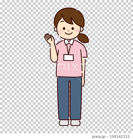 手で案内をしているユニフォームを着た女性 138142531