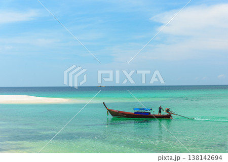 Beautiful Andaman sea, Tropical Turquoise clear blue sea and white sand beach on pattaya beach with blue sky background - summer vacation travel. at Tarutao national park and Koh Lipe in Satun, 138142694