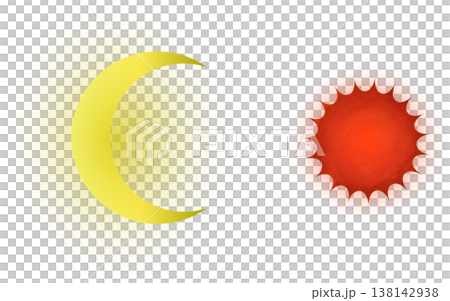 描繪一輪明月和太陽的裝飾性插圖 138142938